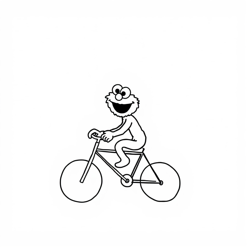 Elmo riding a bicycle