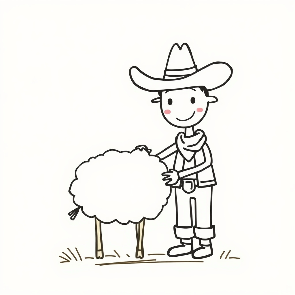 Cowboy petting a sheep