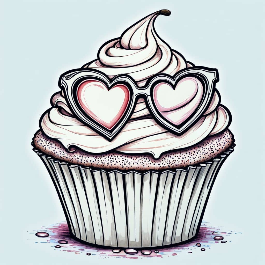 Colored Cupcake with heart-shaped glasses