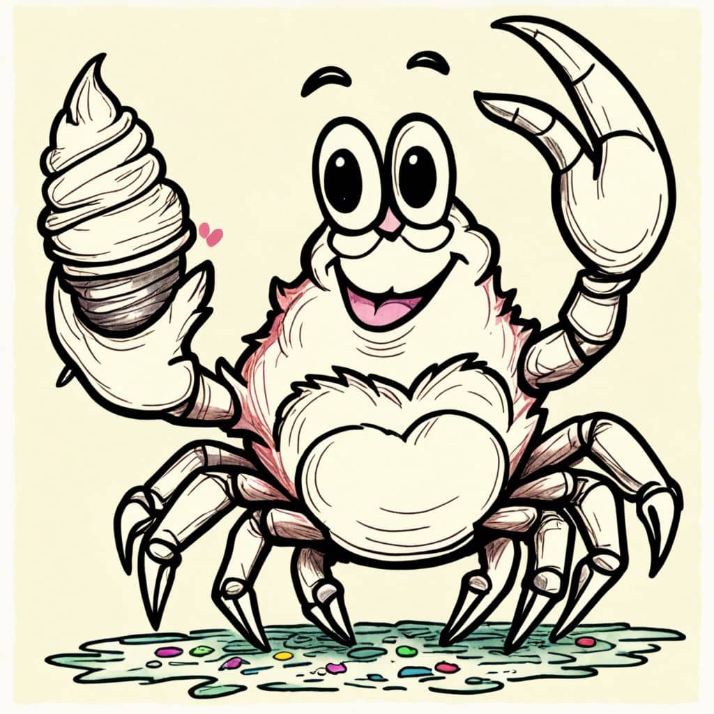 Colored Crab holding an ice cream cone