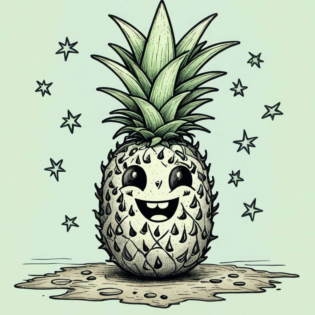 Colored Cheerful pineapple wearing a party hat
