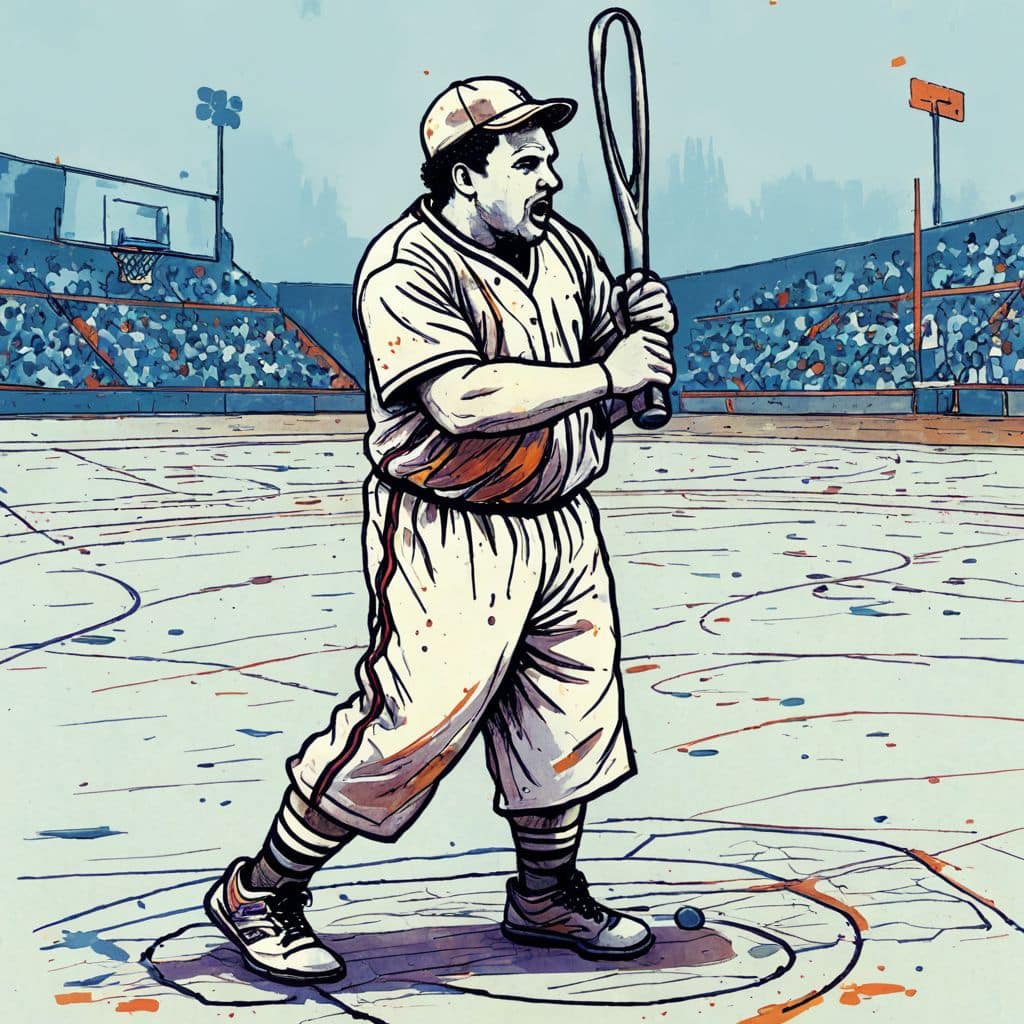 Colored Babe Ruth holding a bat