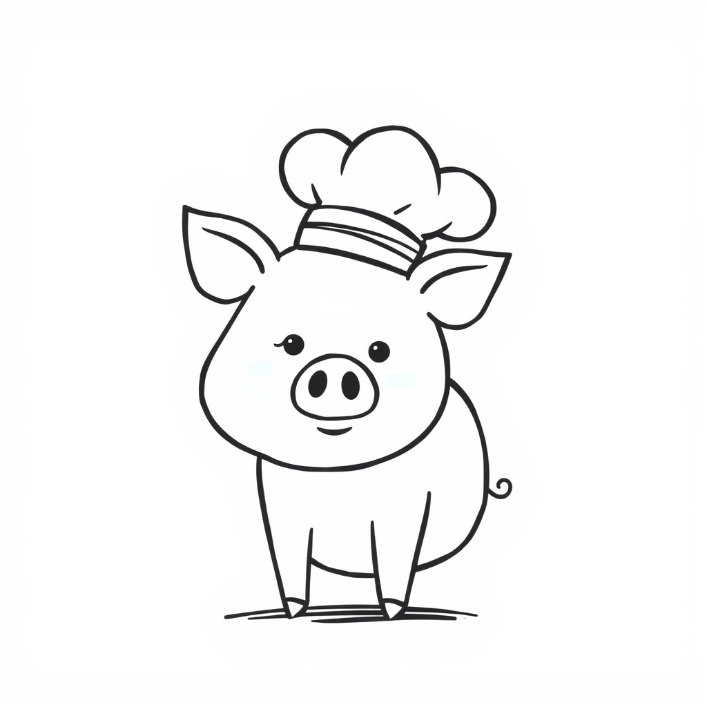 Cooking Pig with a Chef Hat