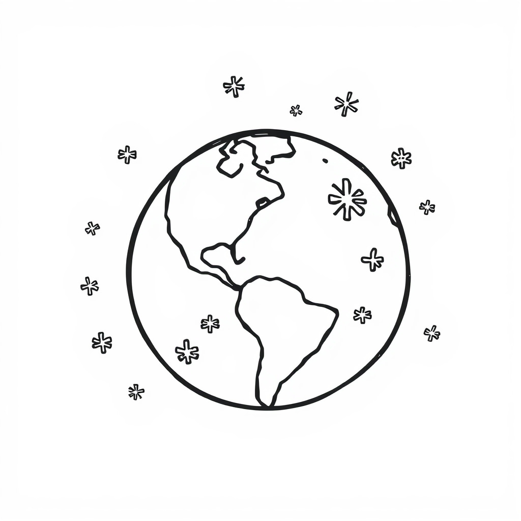 Earth Globe with winter snowflakes