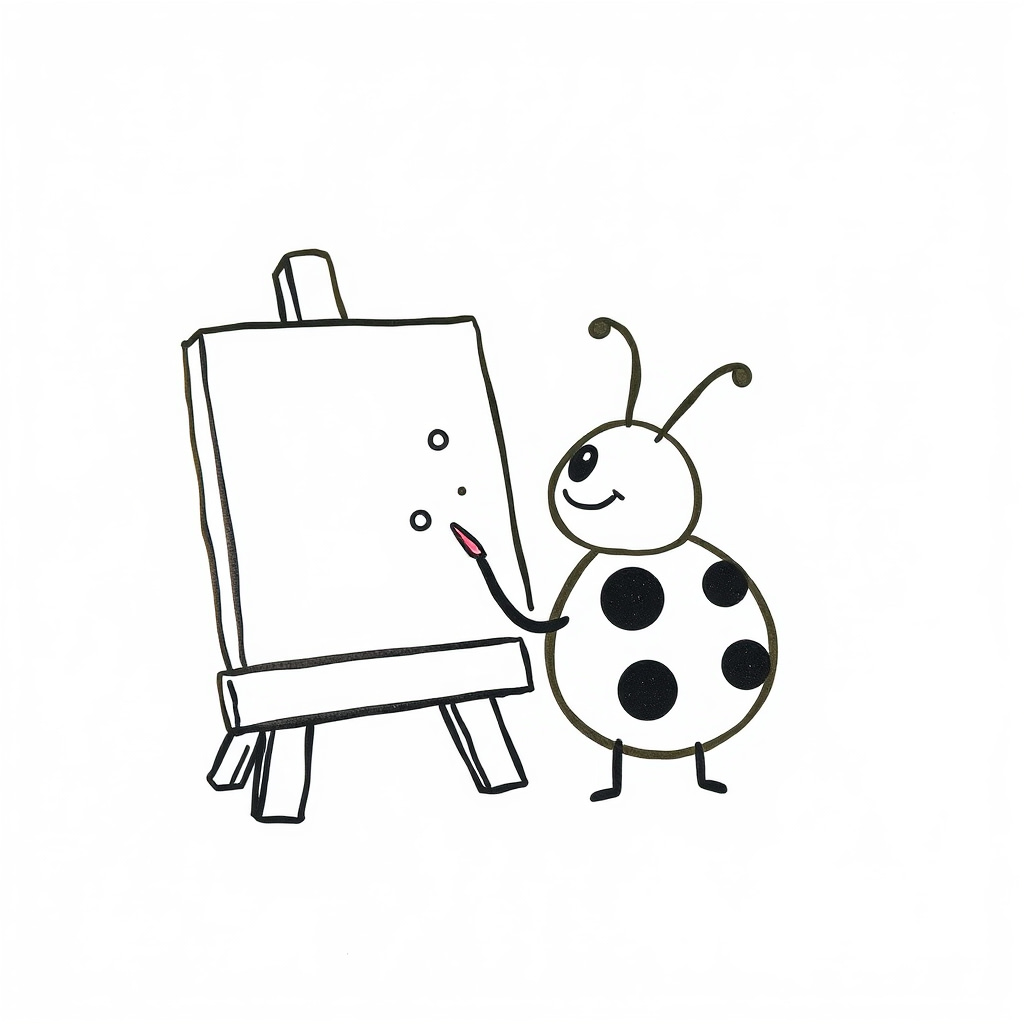 Ladybug painting a canvas