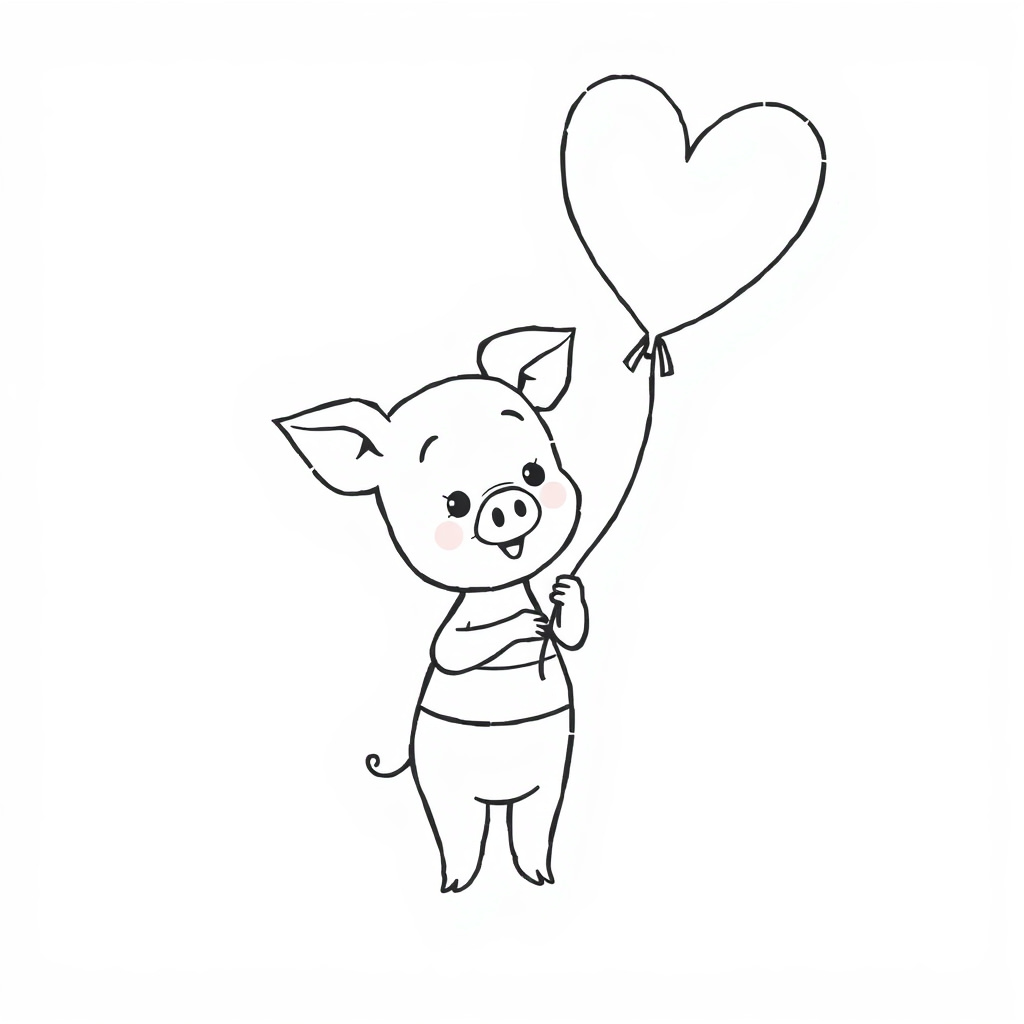 Piglet holding a heart balloon