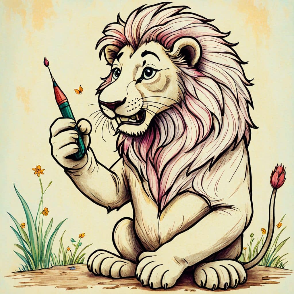 Colored Lion doctor ready with a syringe for a vaccine