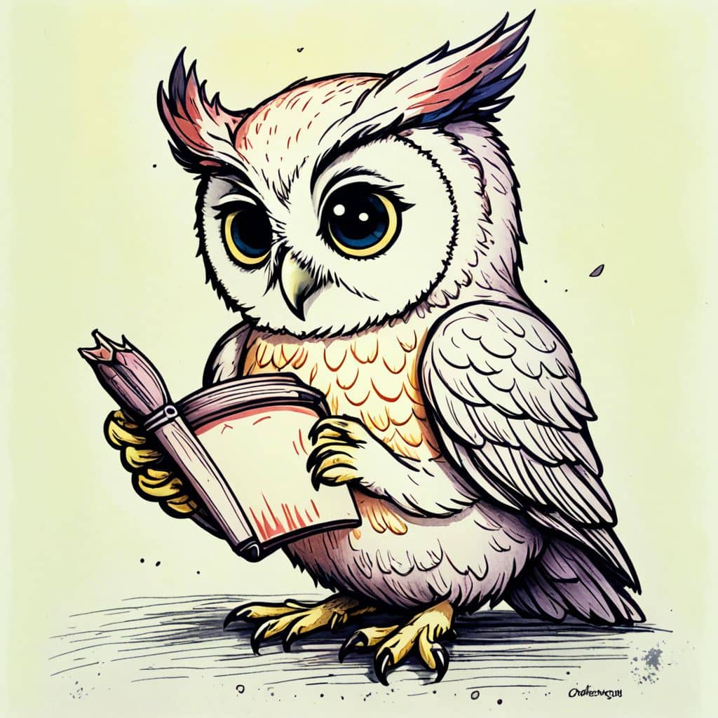 Colored Owl reading a small book