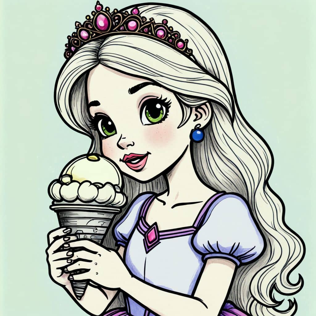 Colored Princess eating a giant ice cream cone