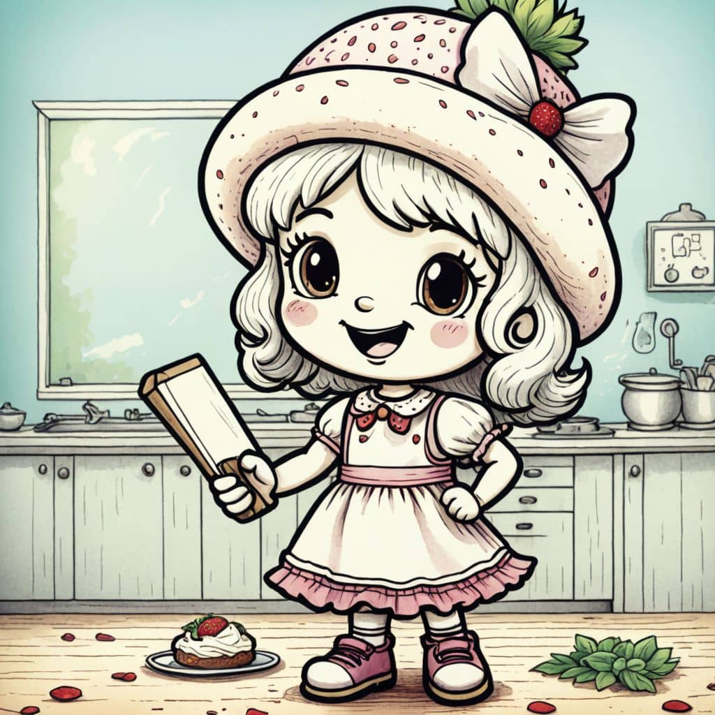 Colored Strawberry Shortcake - the character from the animated series as a teacher holding a chalk