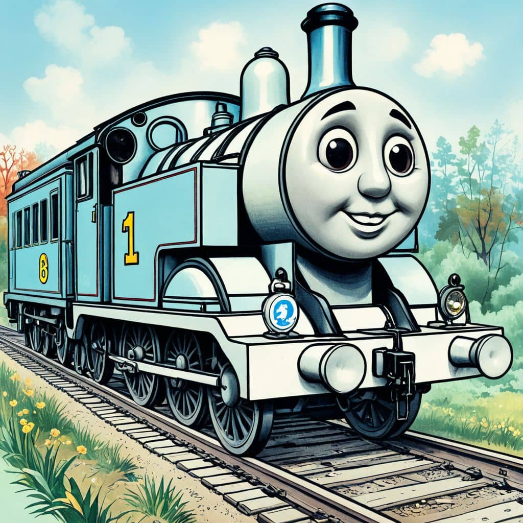 Colored Gordon - the big blue engine from Thomas & Friends looking determined