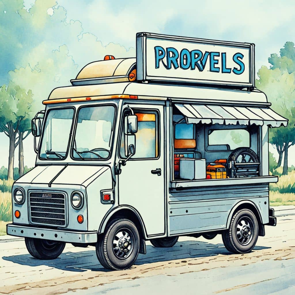Colored pretzel truck with salt shakers