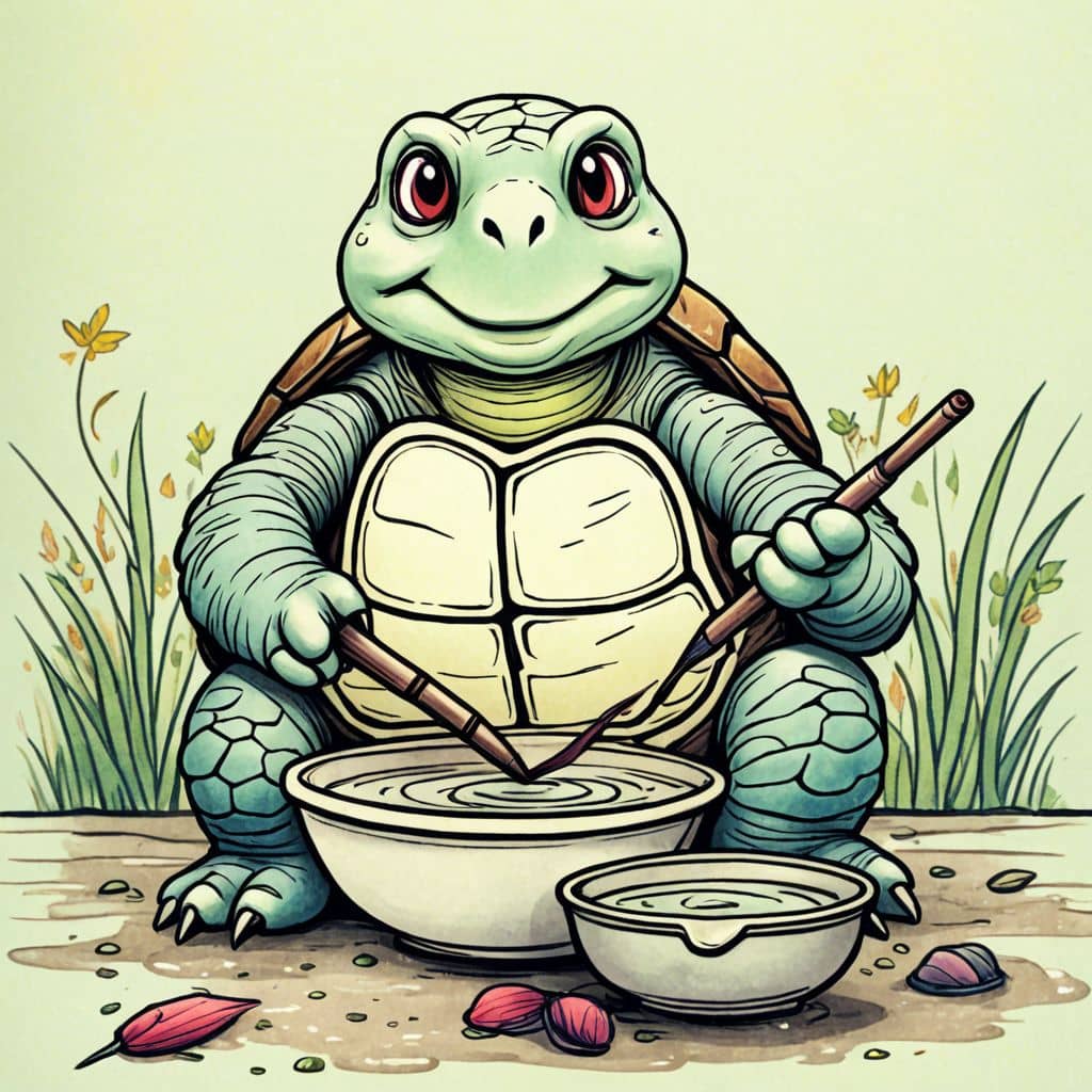 Colored Turtle stirring soup