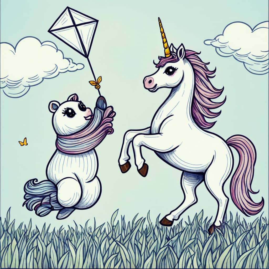 Colored Unicorn and panda flying kites