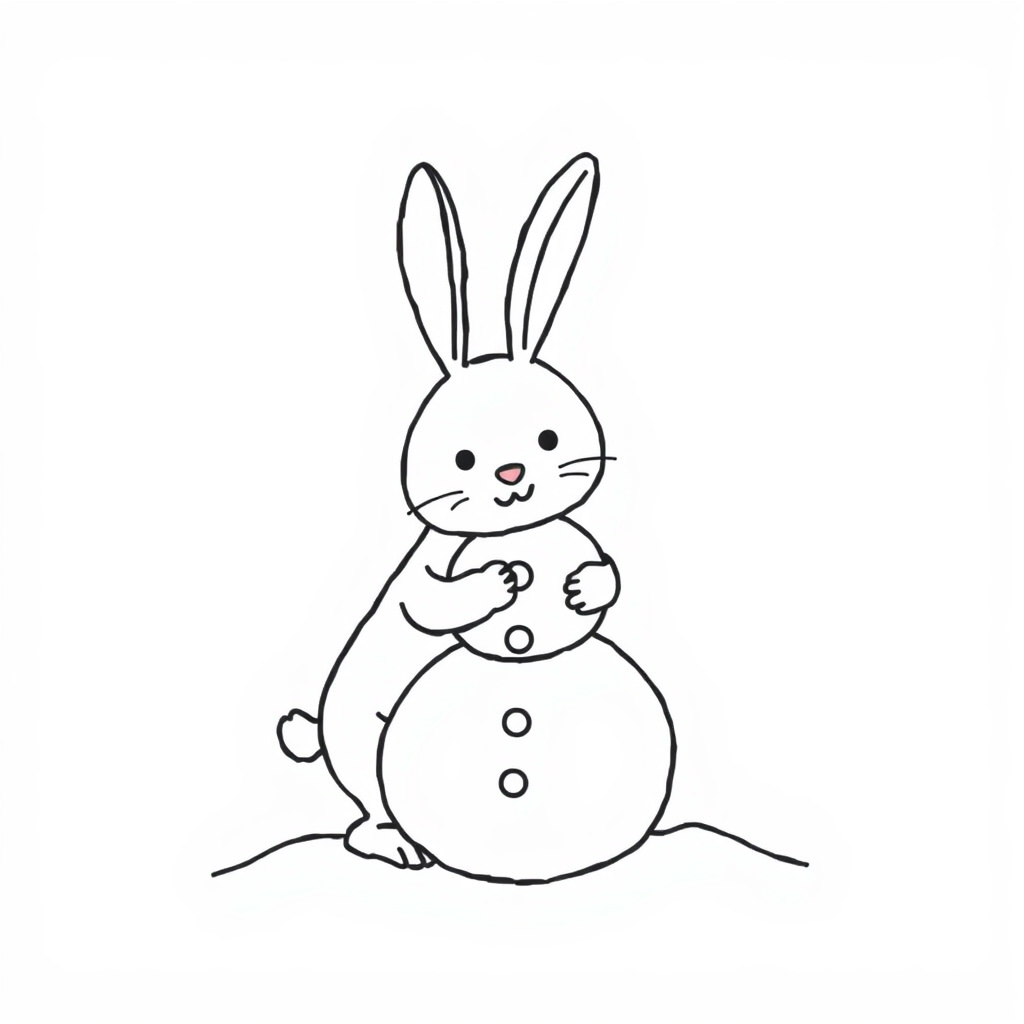 Bunny building a snowman