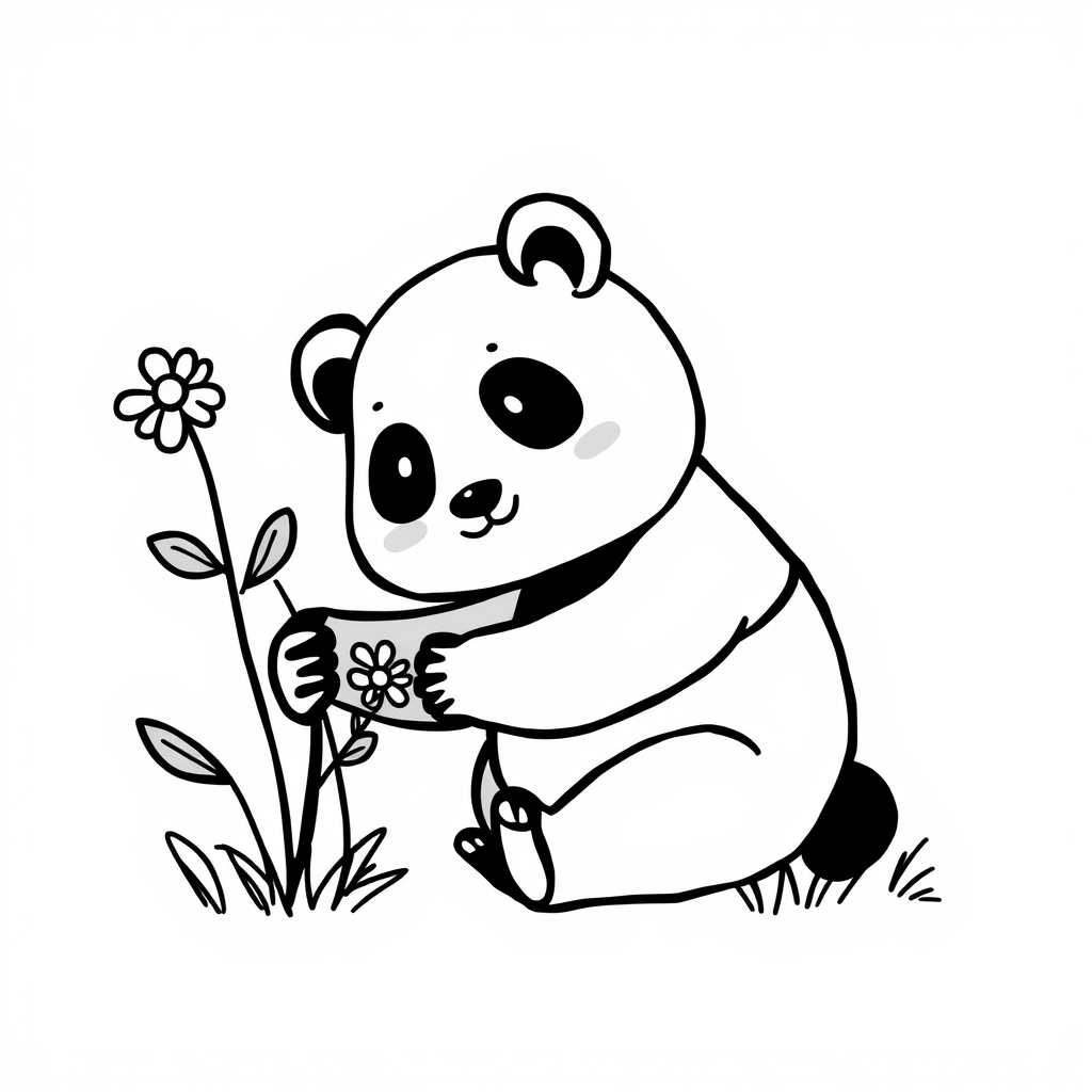 Panda gardening flowers