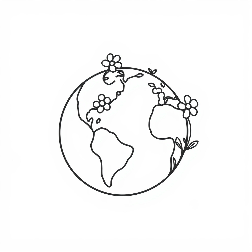 Earth Globe with blooming flowers