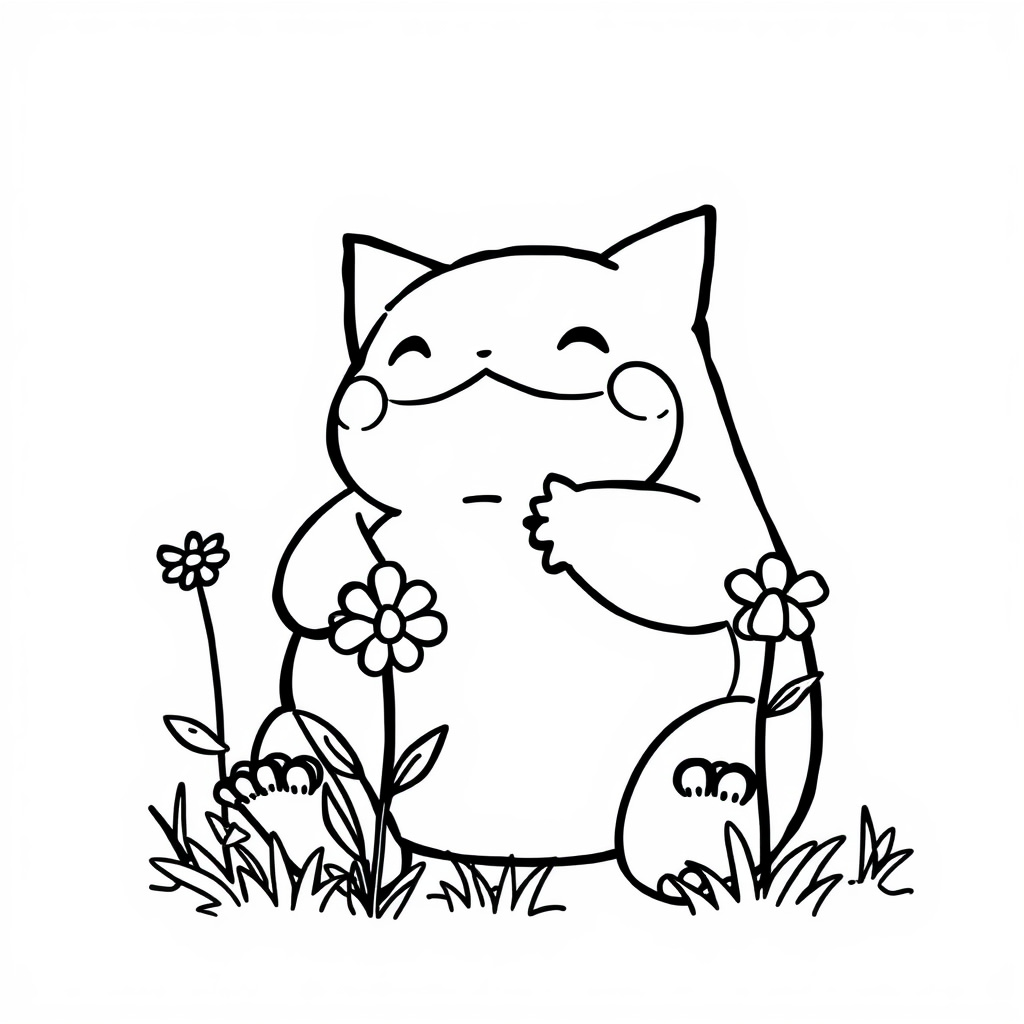 Snorlax gardening with flowers