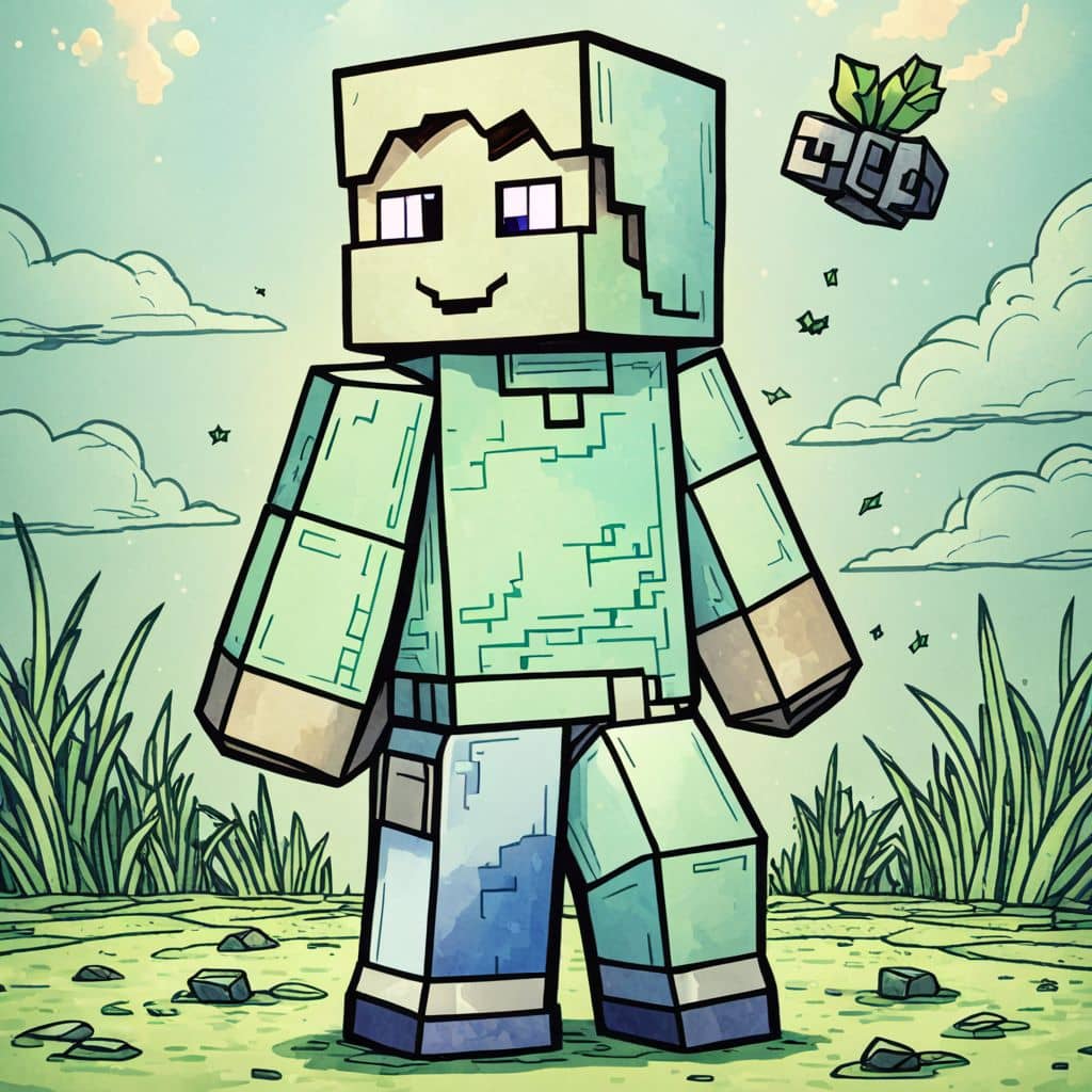 Colored Steve - Minecraft with friendly bee