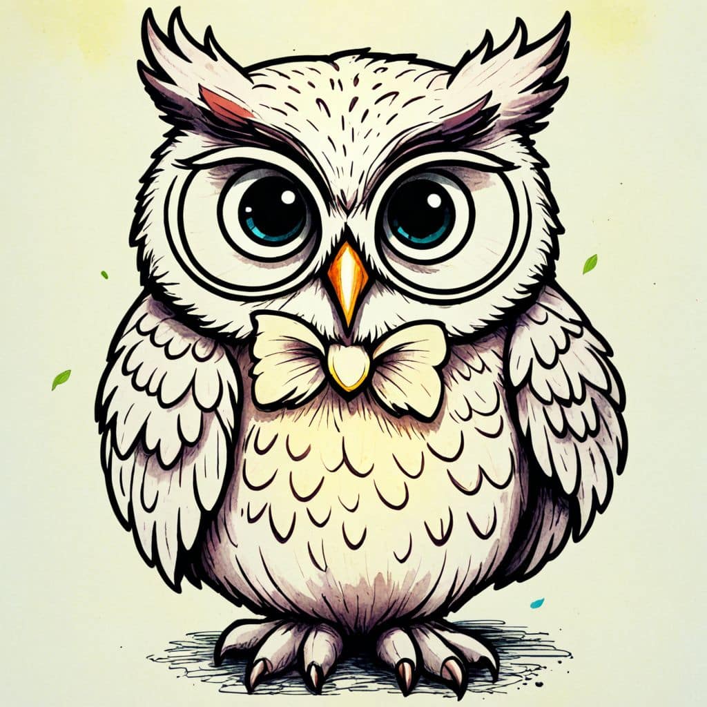 Colored Owl wearing glasses and a bowtie