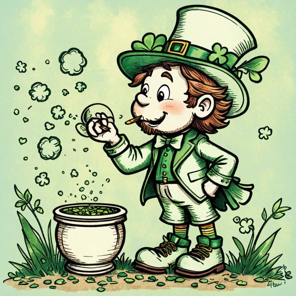Colored Leprechaun blowing bubbles