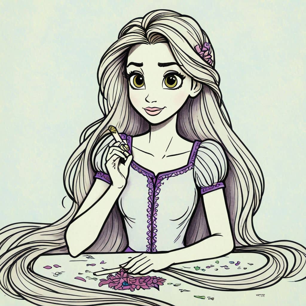 Colored Rapunzel from Tangled painting a tiny heart