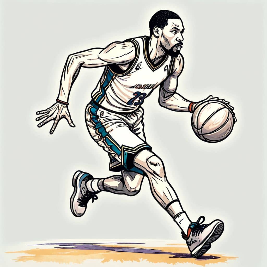 Colored Kevin Durant - the basketball player from NBA dribbling a basketball