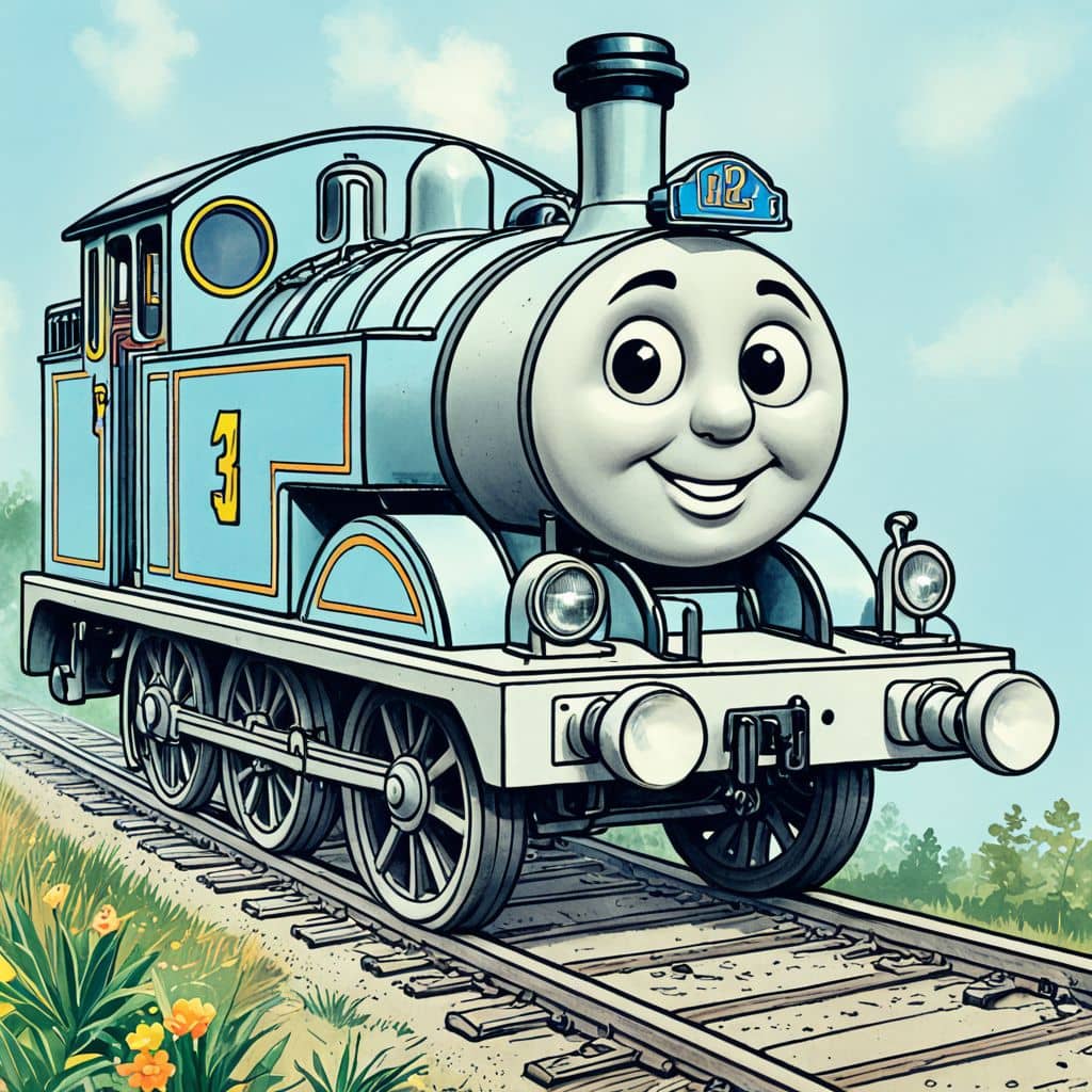 Colored Emily - the emerald green engine from Thomas & Friends with a flower