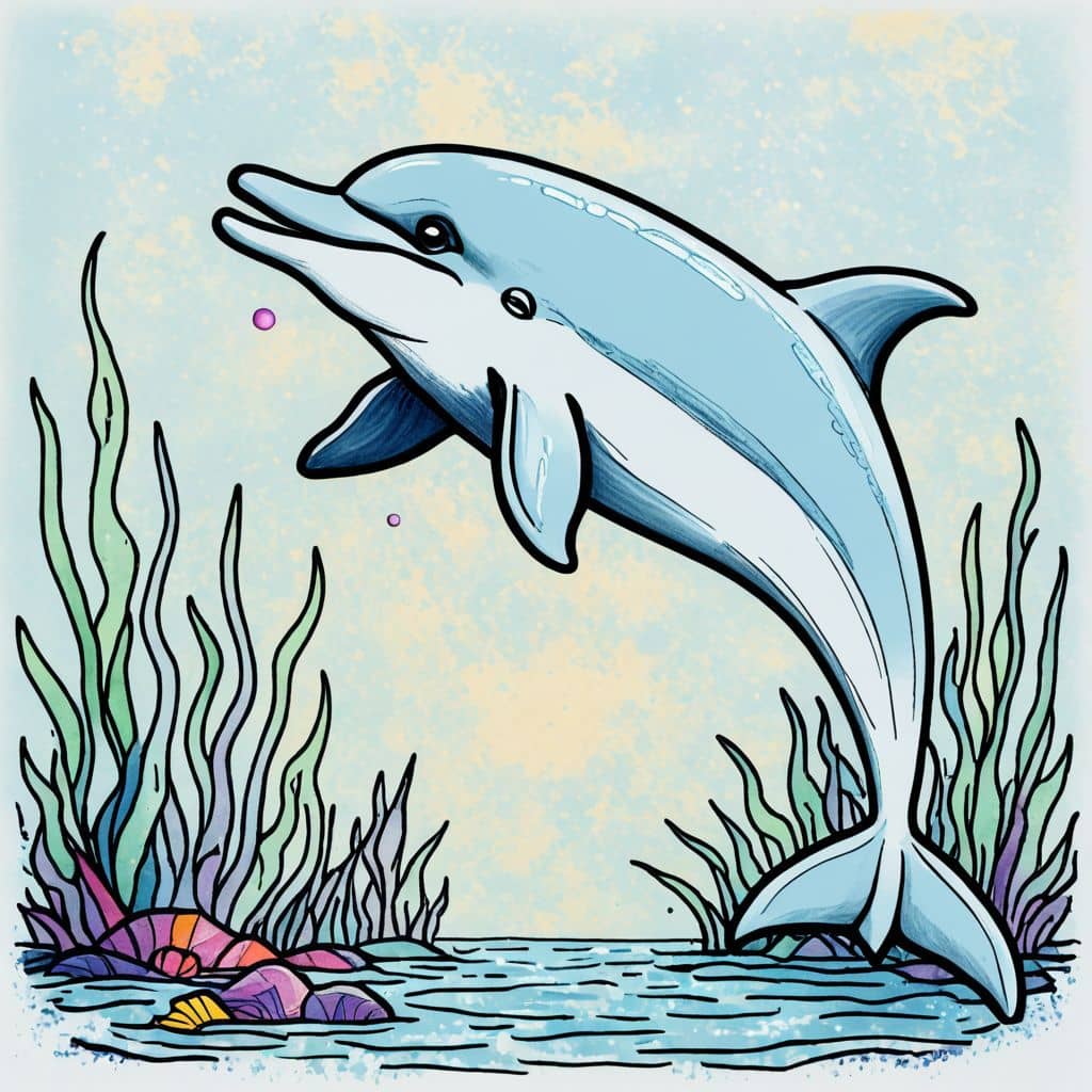 Colored Dolphin holding a small fish