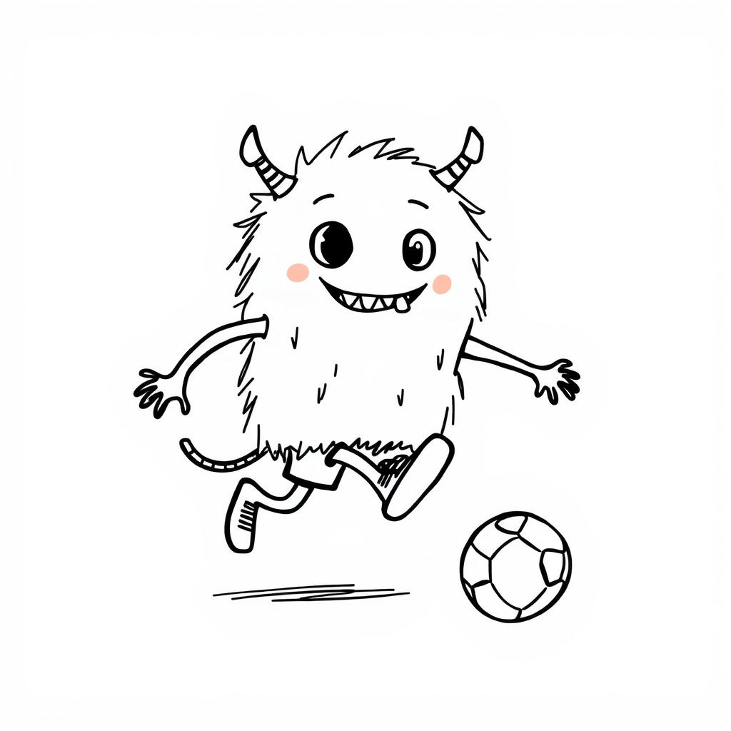 Cute Monster playing soccer