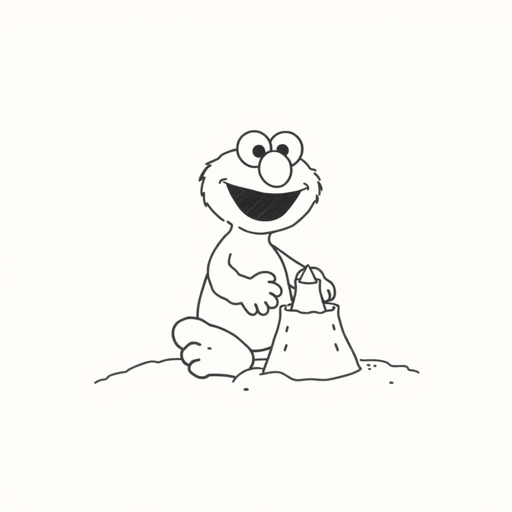 Elmo building a sandcastle