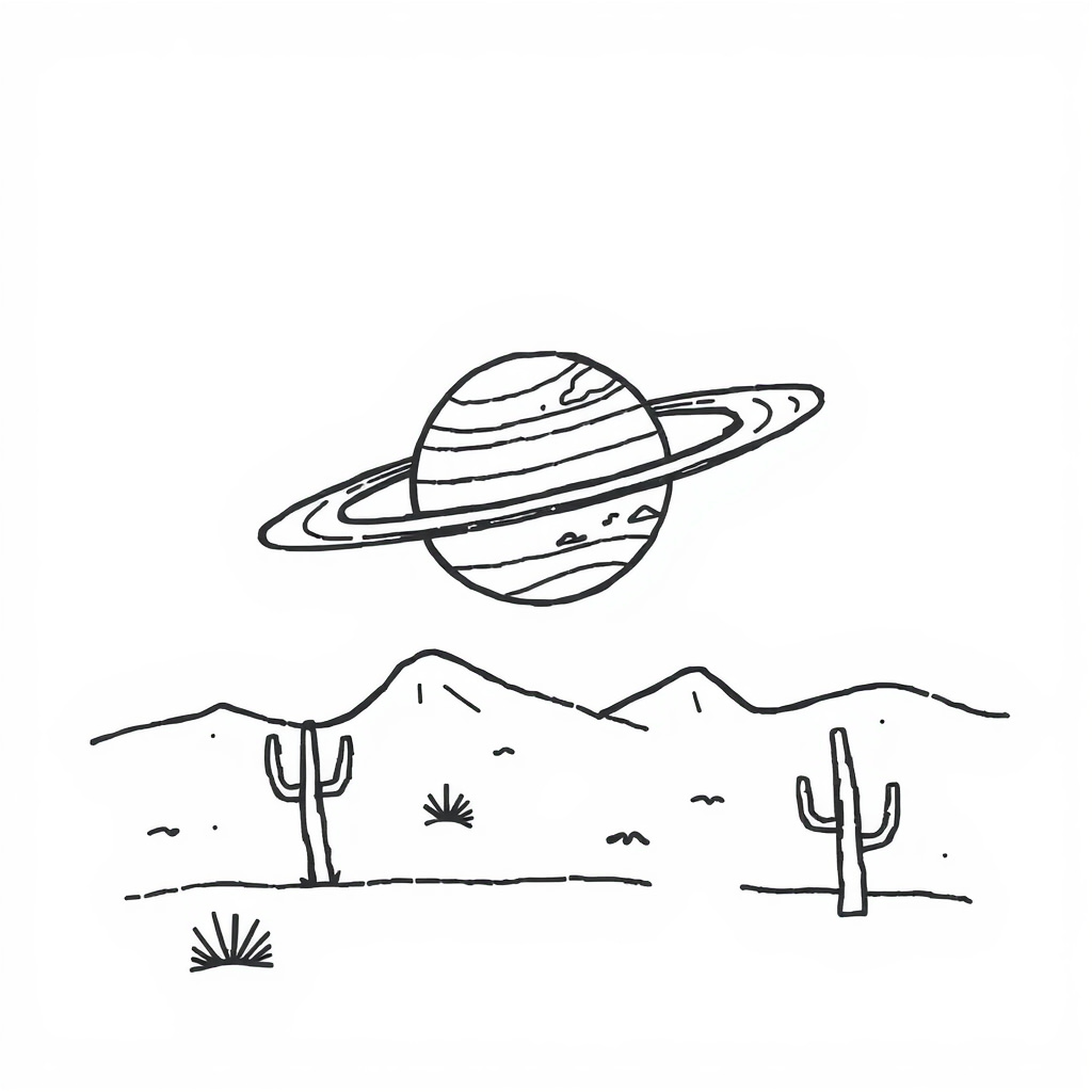 Saturn over a desert landscape