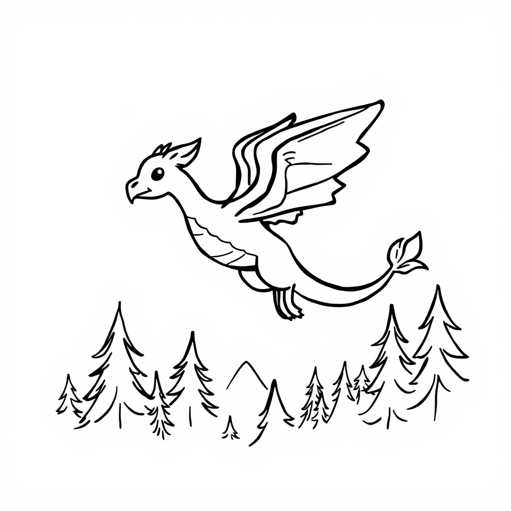 Gryphon soaring above enchanted forest