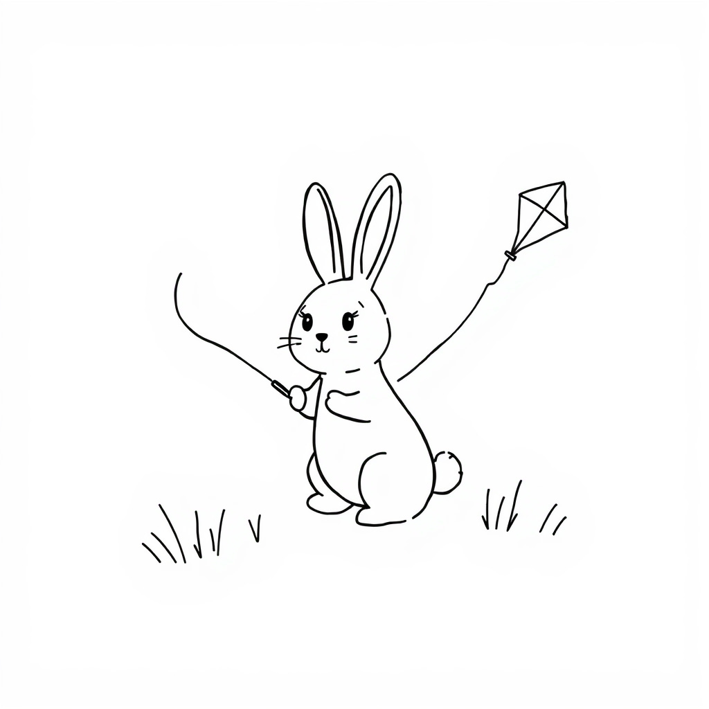 Bunny flying kites in spring