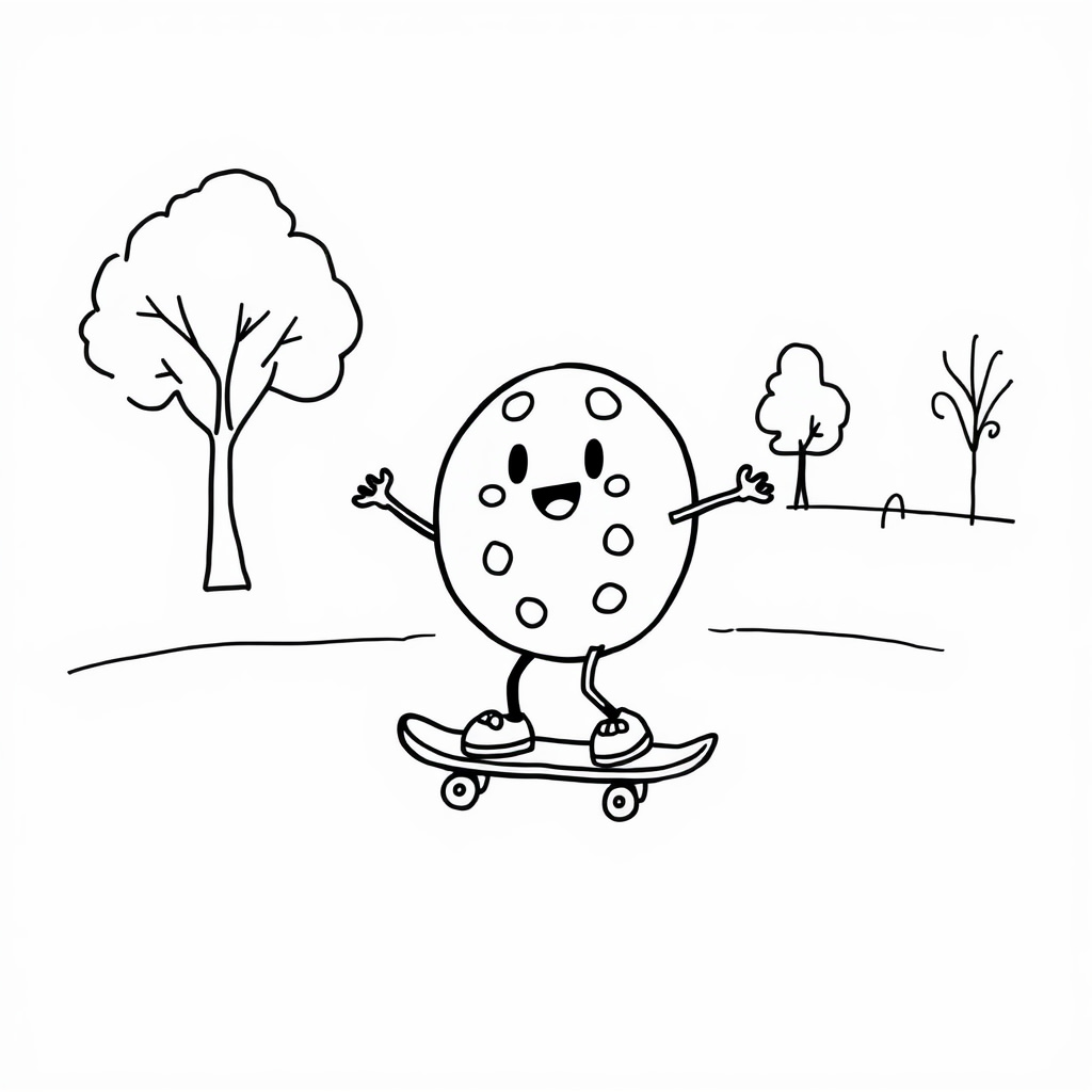 Cartoon Cookie skateboarding in park