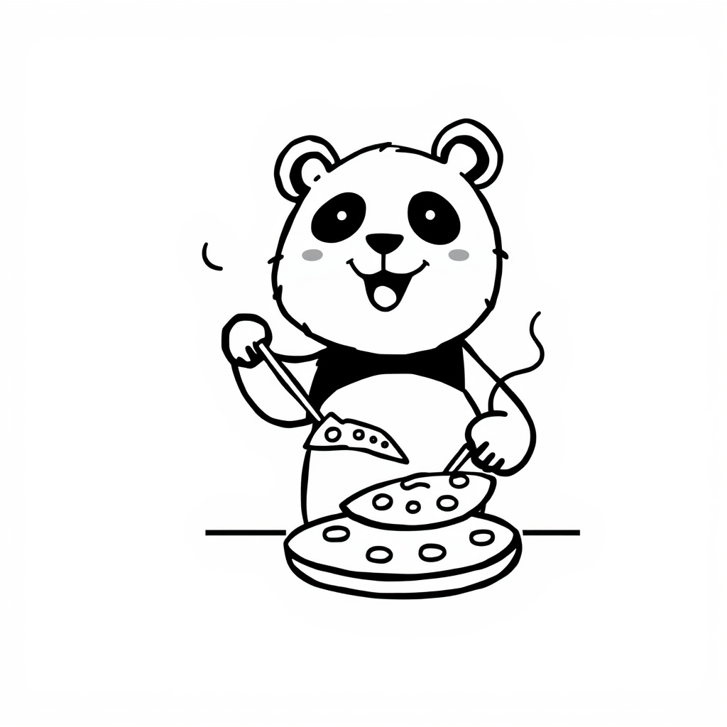 Panda cooking pizza