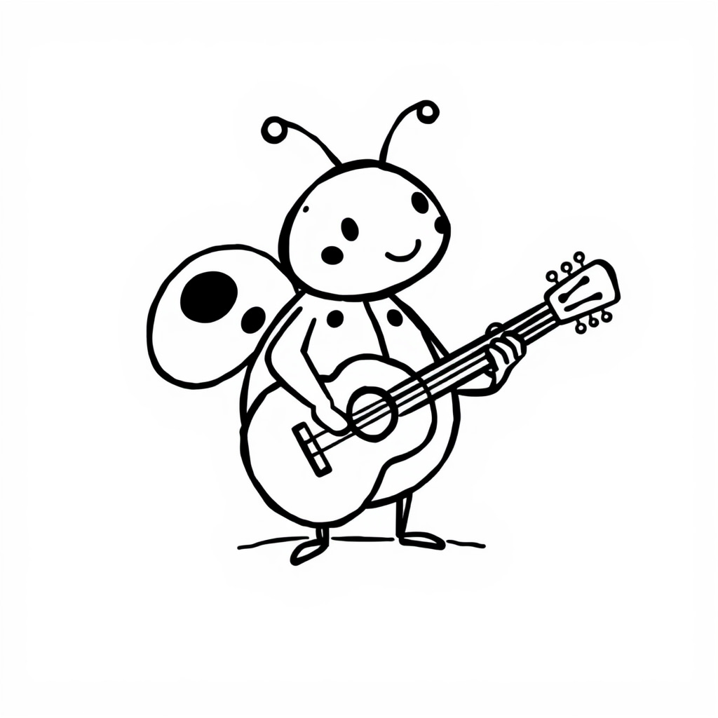 Ladybug playing guitar