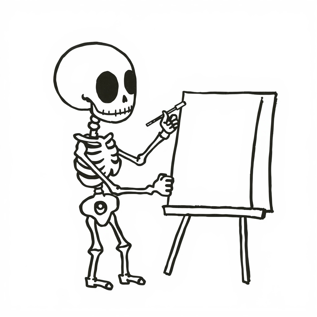 Skeleton painting a picture