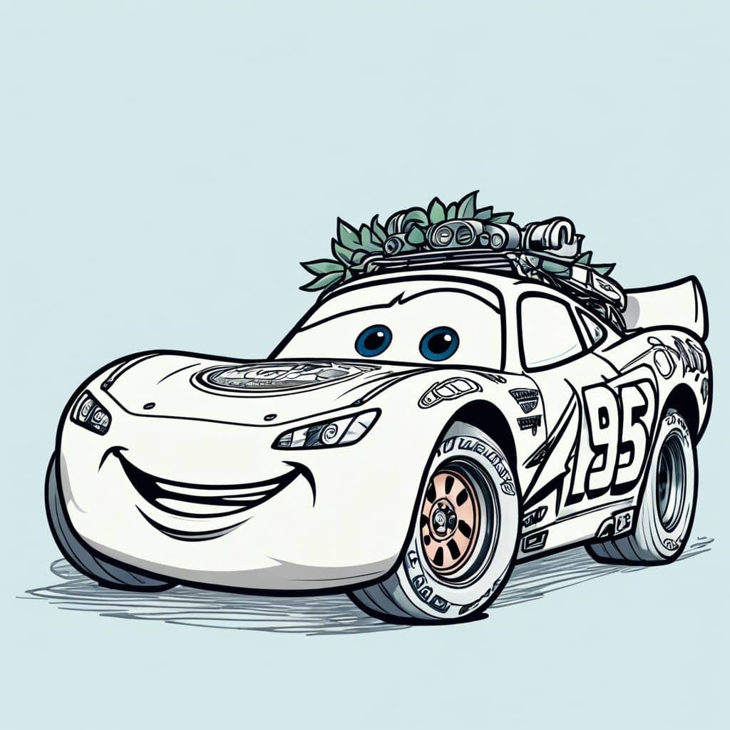 Colored Lightning McQueen from Cars wearing a cute flower crown