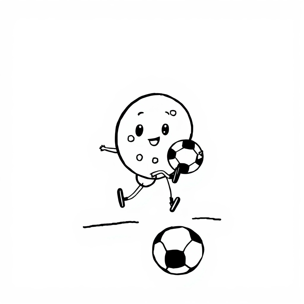 Cartoon Cookie playing soccer.