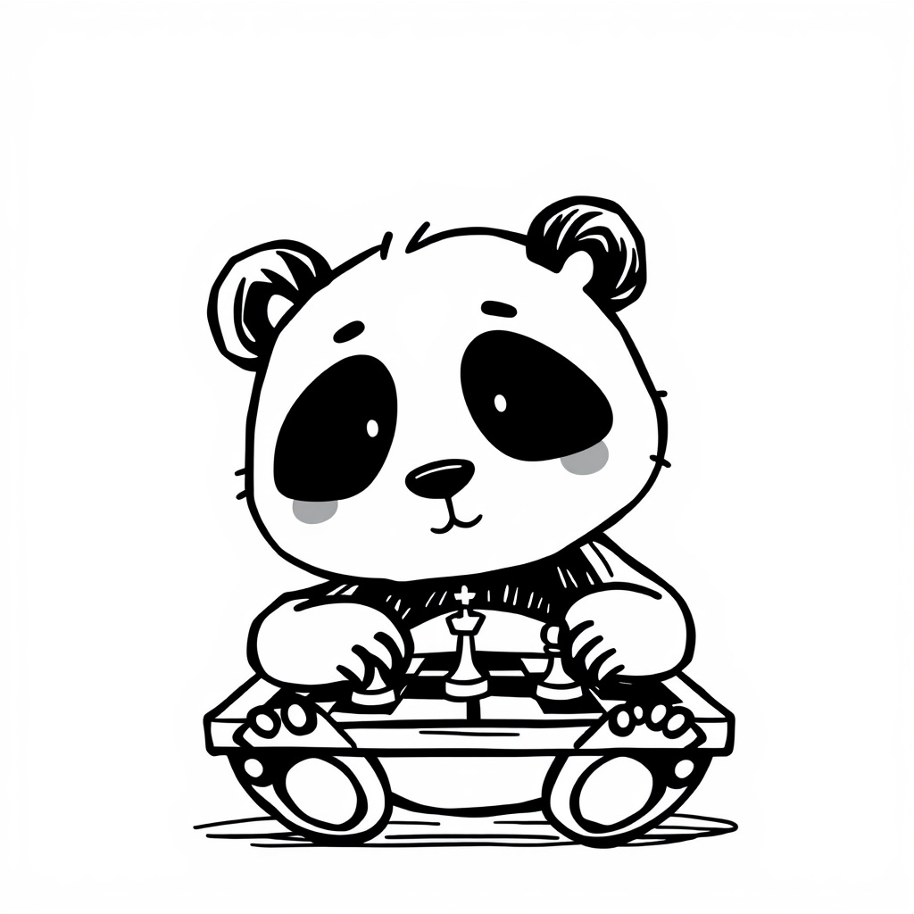 Panda playing chess.