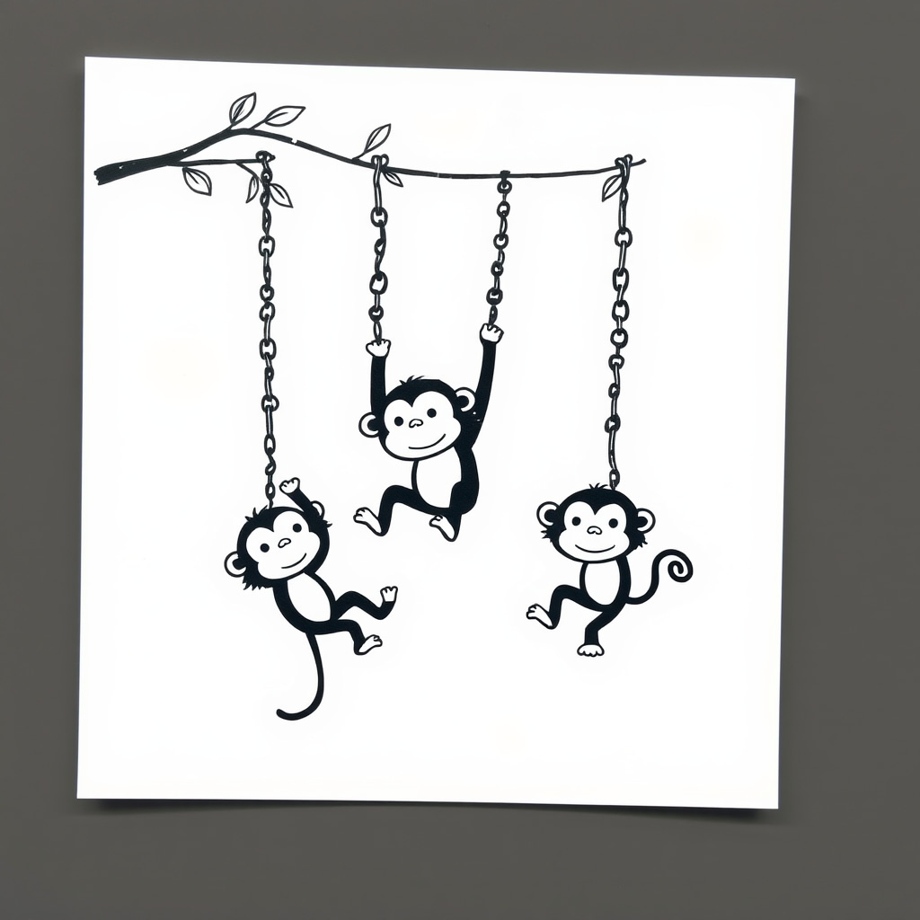 Monkeys swinging on vine chains