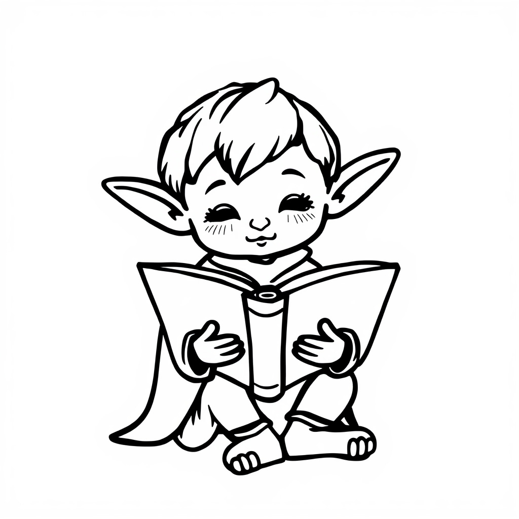 Elf reading spellbook.