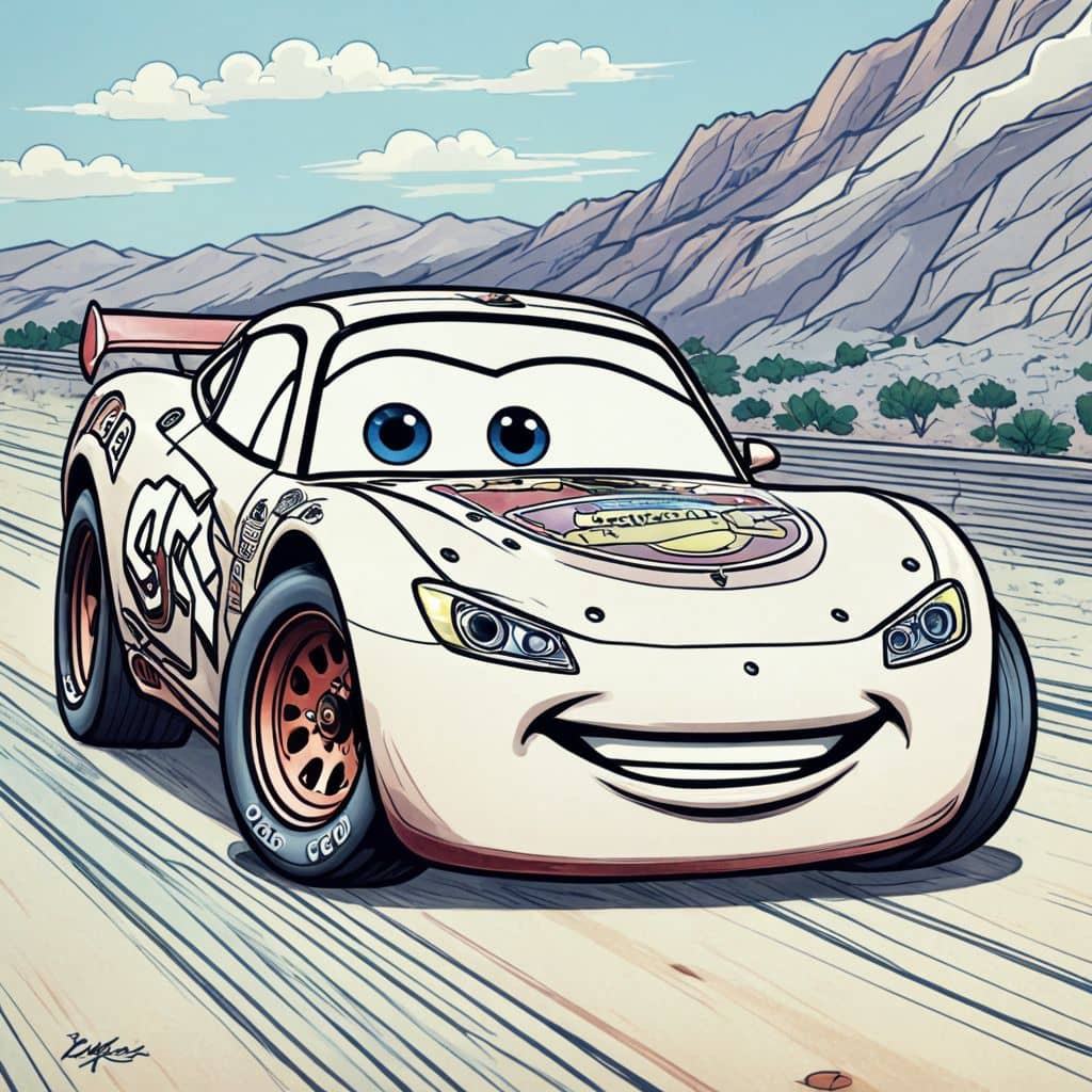 Colored Lightning McQueen from Cars with a happy blush