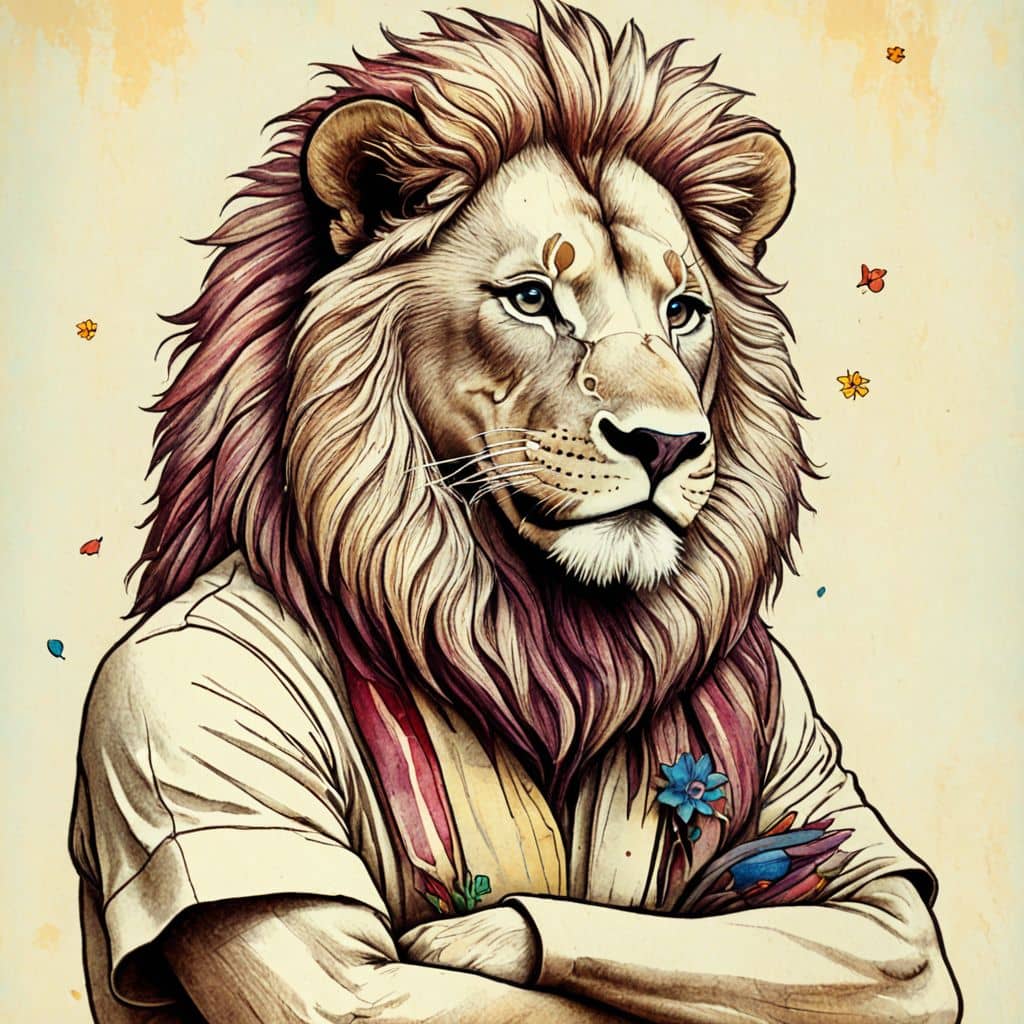 Colored Lion doctor wearing a medical mask and gloves.