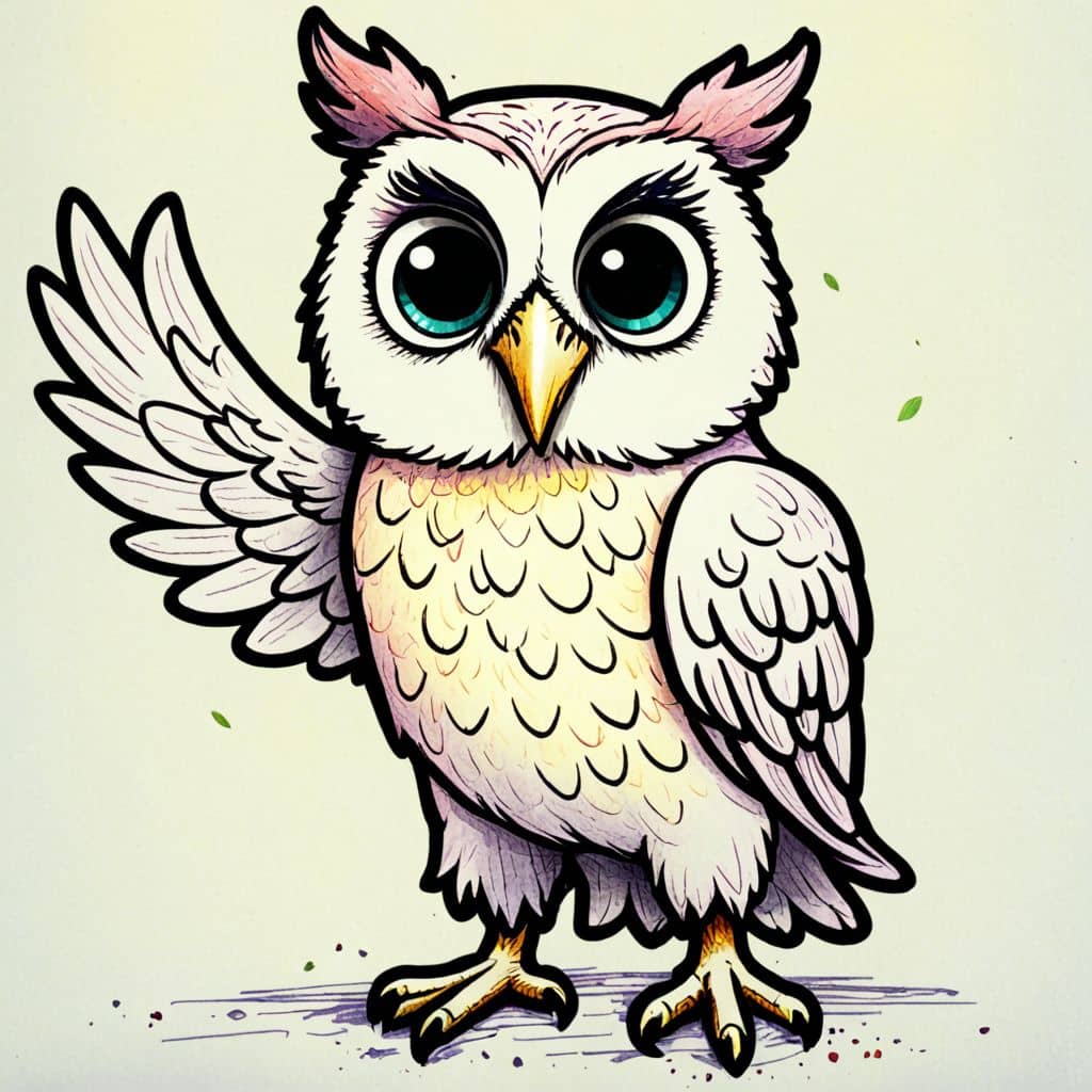Colored Owl waving with one wing.