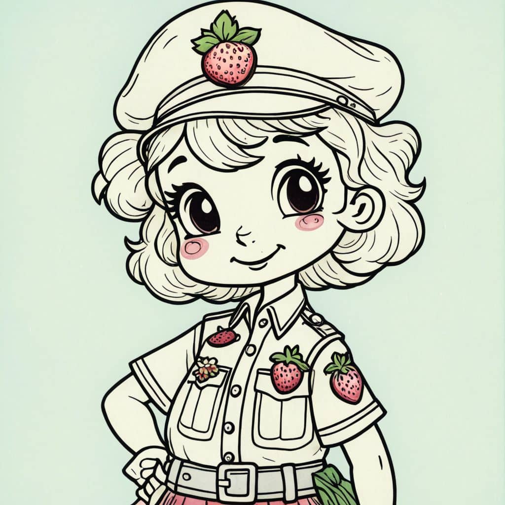 Colored Strawberry Shortcake - the character from the animated series as a police officer with a badge.