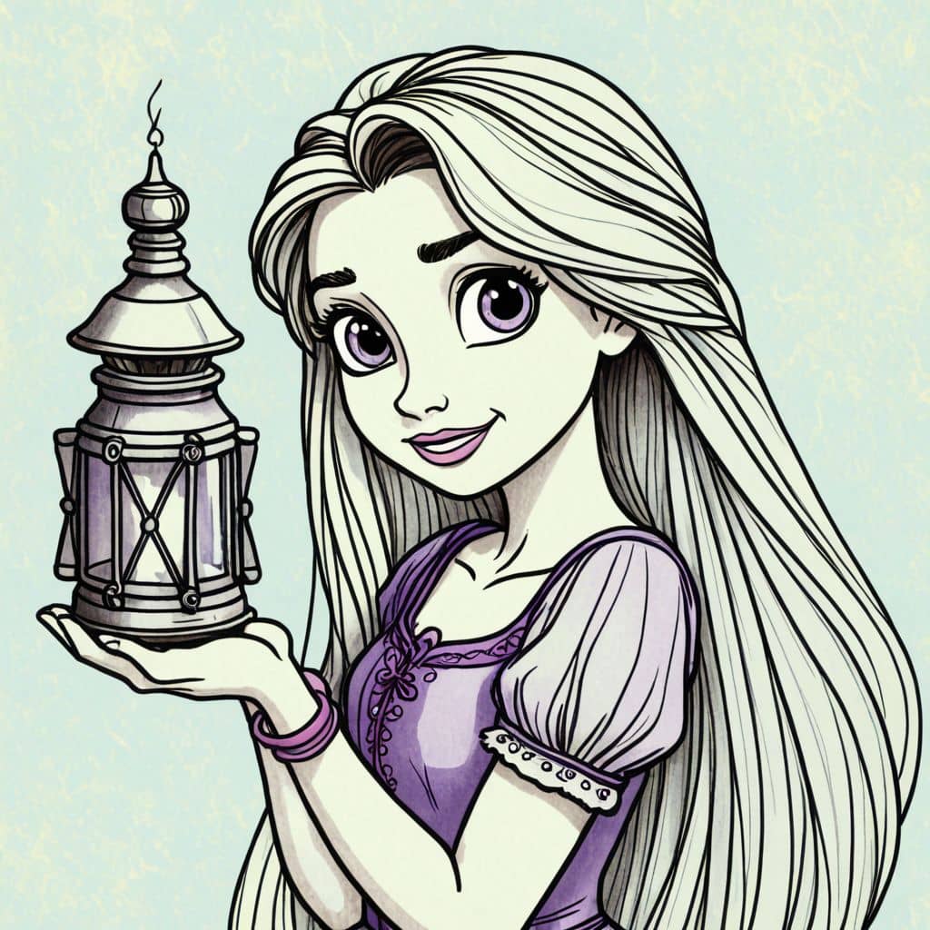 Colored Rapunzel from Tangled holding a tiny star-shaped lantern.
