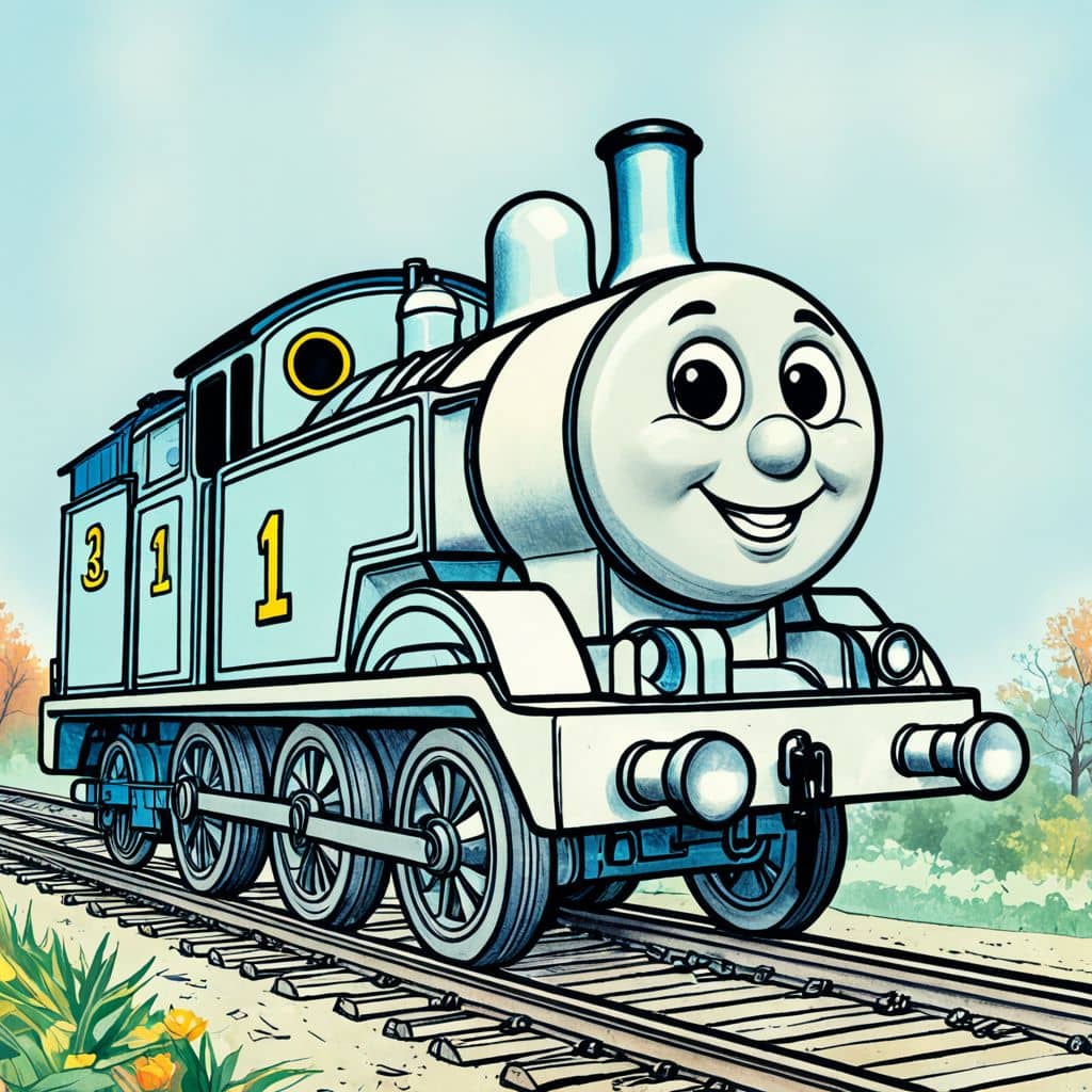 Colored Edward - the blue engine from Thomas & Friends with a cheerful face.