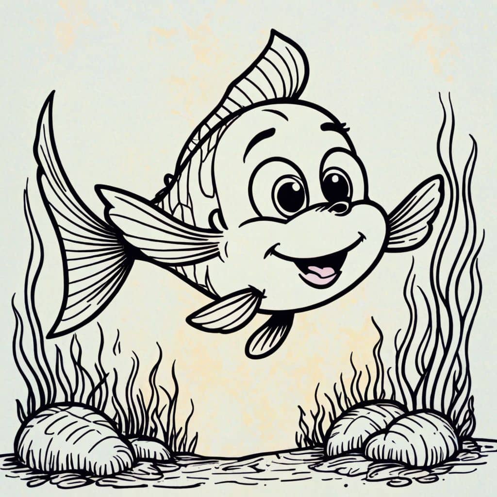 Colored Flounder - swimming through seaweed